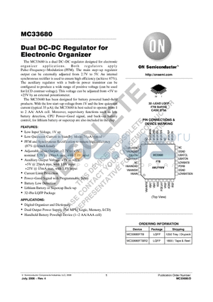 MC33680FTBR2 datasheet - Dual DC−DC Regulator for Electronic Organizer