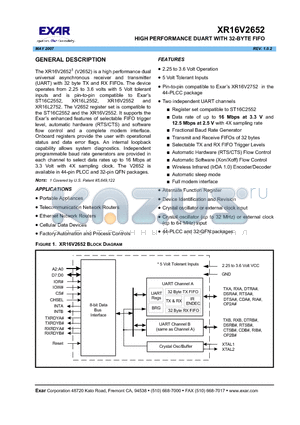 XR16V2652IJ datasheet - HIGH PERFORMANCE DUART WITH 32-BYTE FIFO