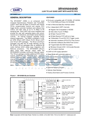 XR16V654IV datasheet - 2.25V TO 3.6V QUAD UART WITH 64-BYTE FIFO