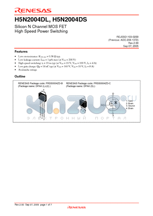 H5N2004DSTL-E datasheet - Silicon N Channel MOS FET High Speed Power Switching