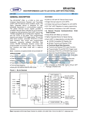 XR16V798_08 datasheet - HIGH PERFORMANCE 2.25V TO 3.6V OCTAL UART WITH FRACTIONAL
