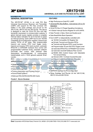XR17D158IV datasheet - UNIVERSAL (3.3V AND 5V) PCI BUS OCTAL UART