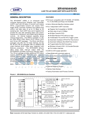 XR16V654DIV datasheet - 2.25V TO 3.6V QUAD UART WITH 64-BYTE FIFO