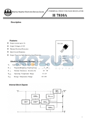 H7810A datasheet - 3-TERMINAL FIXED VOLTAGE REGULATOR