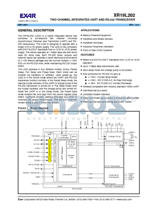 XR19L202IL48 datasheet - TWO CHANNEL INTEGRATED UART AND RS-232 TRANSCEIVER