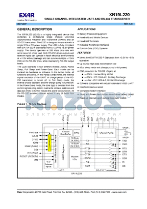 XR19L220_07 datasheet - SINGLE CHANNEL INTEGRATED UART AND RS-232 TRANSCEIVER