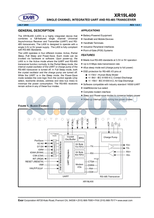 XR19L400_09 datasheet - SINGLE CHANNEL INTEGRATED UART AND RS-485 TRANSCEIVER