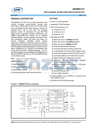 XR20M1172IG28 datasheet - TWO CHANNEL I2C/SPI UART WITH 64-BYTE FIFO