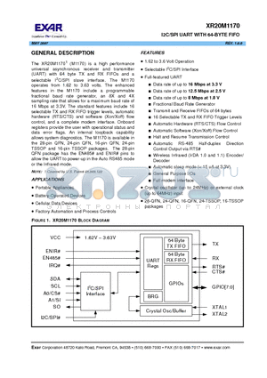 XR20M1170 datasheet - I2C/SPI UART WITH 64-BYTE FIFO