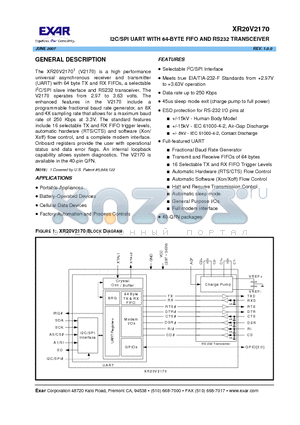 XR20V2170 datasheet - I2C/SPI UART WITH 64-BYTE FIFO AND RS232 TRANSCEIVER