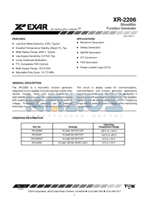 XR2206M datasheet - Monolithic Function Generator