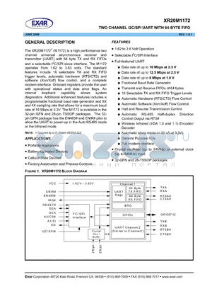 XR20M1172_09 datasheet - TWO CHANNEL I2C/SPI UART WITH 64-BYTE FIFO