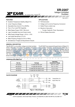 XR2207 datasheet - Voltage-Controlled Oscillator