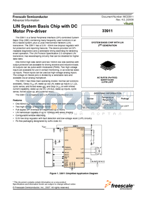 MC34911BAC datasheet - LIN System Basis Chip with DC Motor Pre-driver