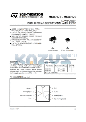 MC35172 datasheet - LOW POWER DUAL BIPOLAR OPERATIONAL AMPLIFIERS