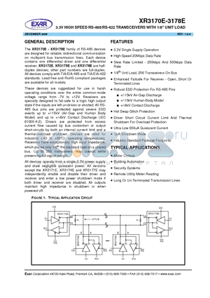 XR3171EID datasheet - 3.3V High Speed RS-485/RS-422 TRANSCEIVERS WITH 1/8 UNIT LOAD