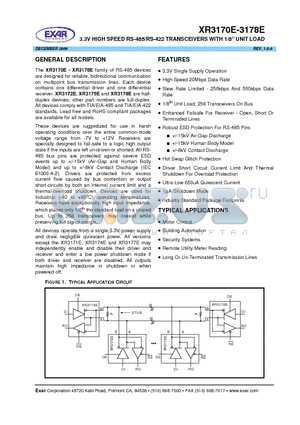 XR3178EID datasheet - 3.3V High Speed RS-485/RS-422 TRANSCEIVERS WITH 1/8 UNIT LOAD