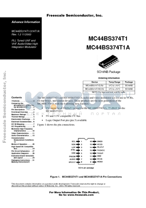 MC44BS374T1D-R2 datasheet - PLL Tuned UHF and VHF Audio/Video High Integration Modulator