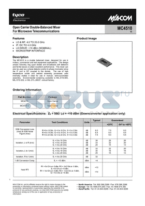 MC4510-2 datasheet - Open Carrier Double-Balanced Mixer For Microwave Telecommunications