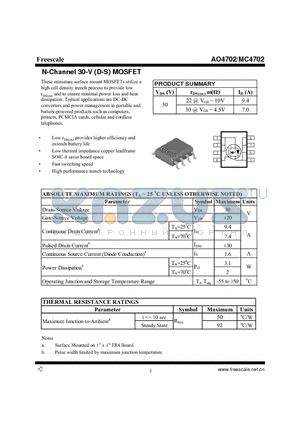 MC4702 datasheet - N-Channel 30-V (D-S) MOSFET High performance trench technology