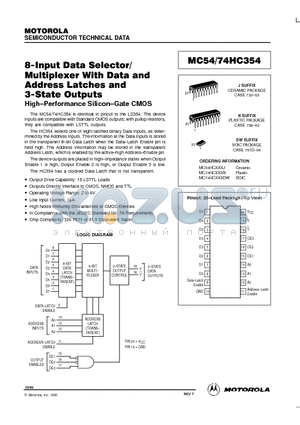 MC54-74HC354 datasheet - 8-Input Data Selector/Multiplexer With Data and Address Latches and 3-State Outputs
