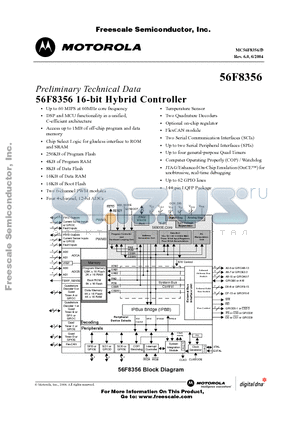 MC56F8356VFV60 datasheet - 56F8356 16-bit Hybrid Controller