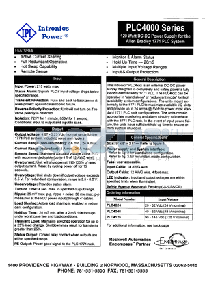 PLC4125 datasheet - 120 Watt DC-DC Power Supply for the Allen Bradley 1771 PLC System