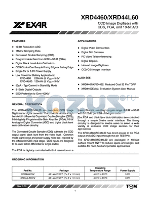 XRD4460 datasheet - CCD IMAGE DIGITIZERS WITH CDS, PGA, AND 10-BIT A/D