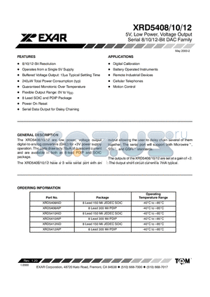 XRD5412AIP datasheet - 5V, Low Power, Voltage Output Serial 8/10/12-Bit DAC Family