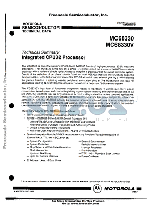 MC68330FE8V datasheet - Integrated CPU32 Processor