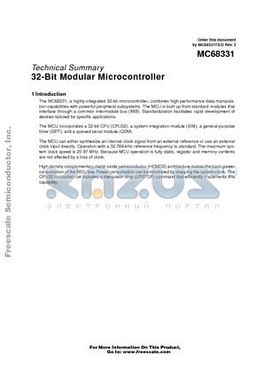 MC68331CFC16 datasheet - 32-Bit Modular Microcontroller