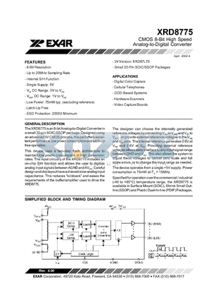 XRD8775AIP datasheet - CMOS 8-Bit High Speed Analog-to-Digital Converter