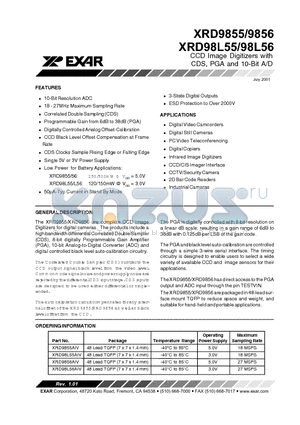XRD9855 datasheet - CCD Image Digitizers with CDS, PGA and 10-Bit A/D