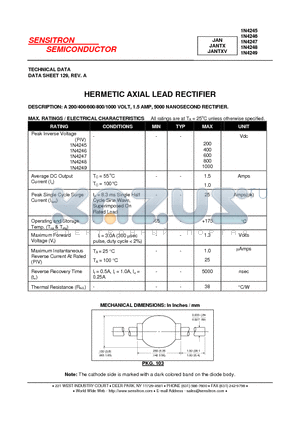 JANTXV1N4245 datasheet - HERMETIC AXIAL LEAD RECTIFIER
