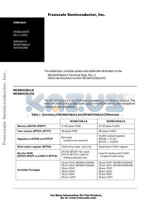 MC68HC08JL8MSP datasheet - Addendum to MC68HC908JL8 Technical Data