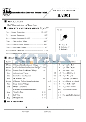 HA1011 datasheet - PNP SILICON TRANSISTOR