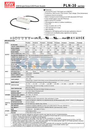 PLN-30_11 datasheet - 30W Single Output LED Power Supply