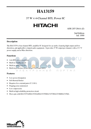 HA13159 datasheet - 37 W  4-Channel BTL Power IC