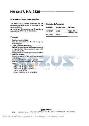 HA13127 datasheet - 17W DUAL BTL AUDIO POWER AMPLIFIER