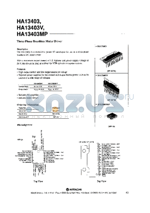 HA13403 datasheet - THREE PHASE BRUSHLESS MOTOR DRIVER