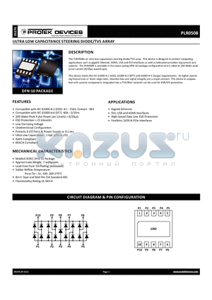 PLR0508 datasheet - ultra low capacitance steering diode/tvs array