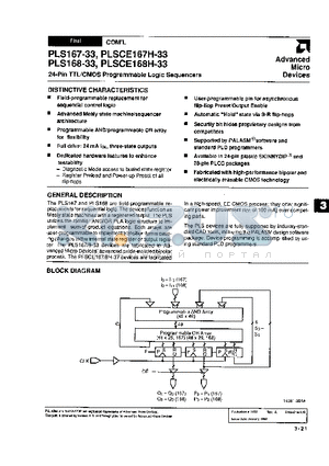 PLS167-33CNS datasheet - 24-PIN TTL/CMOS PROGRAMMABLE LOGIC SEQUENCERS