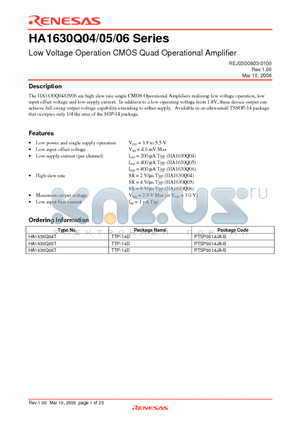 HA1630Q04T datasheet - Low Voltage Operation CMOS Quad Operational Amplifier