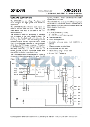 XRK39351 datasheet - 3.3V OR 2.5V, 9-OUTPUT PLL CLOCK DRIVER