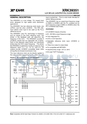 XRK39351CQ datasheet - 3.3V OR 2.5V, 9-OUTPUT PLL CLOCK DRIVER