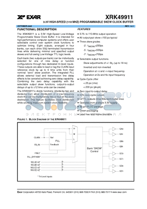 XRK49911 datasheet - 3.3V HIGH-SPEED (110 MHZ) PROGRAMMABLE SKEW CLOCK BUFFER