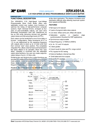 XRK4991ACJ-7 datasheet - 3.3V HIGH-SPEED (85 MHZ) PROGRAMMABLE SKEW CLOCK BUFFER