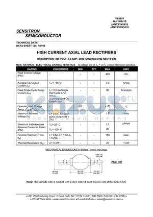 JANTXV1N5418 datasheet - HIGH CURRENT AXIAL LEAD RECTIFIERS