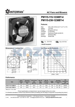 PM115-230-1238BT-4 datasheet - AC Fans and Blowers