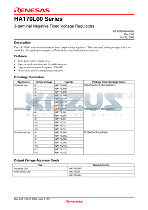 HA179L09U datasheet - 3-terminal Negative Fixed Voltage Regulators